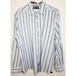 Ecko Unltd Men's Button Up Shirt Blue/White/Brown Striped XL 100% Cotton